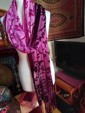 Beautiful Ombre devore fringed velvet,pink,purply,wine scarf.Boho,arty,Deco