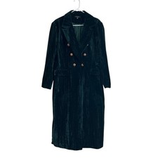 FORE Emerald Green Velvet Long Coat Gold Buttons, Women’s Large