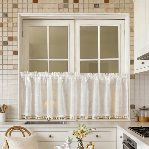 Cafe curtain kitchen pompom - curtain,
