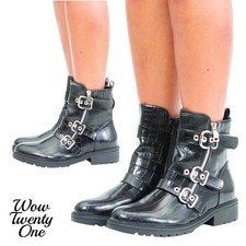 Ladies Womens Black Croc Biker