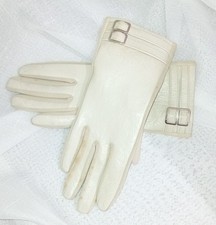 Cream Faux Leather Gloves With Material  One Side Vintage One Size 1950s-1960s