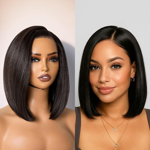 Black bob lace front wig - black,