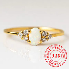 White Oval Fire Opal Ring +