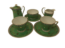 Vintage Grosvenor Fine Bone Green Floral 8pieces China Rare Design