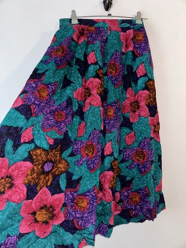 Midi teal skirt floral pockets - teal,