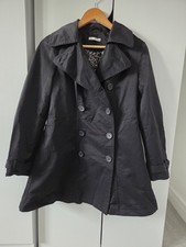 Womens Black Button Up Trench Coat Size Uk 10