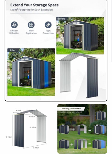 Grey metal garden shed - grey,