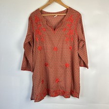 Culture Vulture Indian Cotton Block Print Tunic Blouse Retro Boho Hippy L