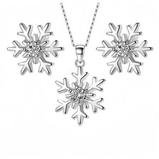 925 Sterling Silver Snowflake Stud Earring Pendant Necklace Women Jewellery Xmas