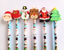 Christmas Pencils With Novelty Xmas Eraser Rubber Topper Stocking Filler Kids