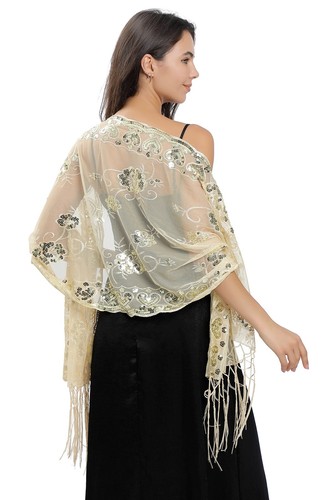 Sequin floral sheer shawl - floral,