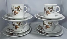 Vintage Ridgway Part Tea Set 4 Cups, Saucers Plates - Autumn Leaves Ironstone
