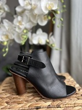 JIGSAW Shoes UK 8 Black Leather / 41 Lined Open Toe Slingback High Heels Boots 