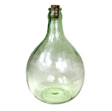 Vintage Large Balloon Green Glass Bottle Mouth Blown Collectable 34cm Tall