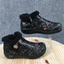 Alegria Boots Womens 38 Meri Floral Booties Black Leather Faux Fur Button