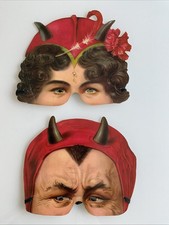 2 X Vintage Genuine Victorian Mask Design Mr & Mrs Devil From Madame tussauds