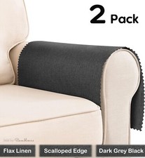 Set of 2, Sofa Arm Protector Covers Armrest Slipcover Linen Scalloped Edge