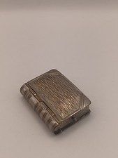 Antique Vesta Case Stamp and Match Holder Silver Plate Novelty Book Design