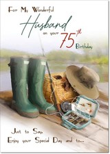 Doodlecards Husband 75th Birthday Card Age 75 Fishing