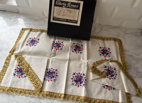 Vtg embroidered tray - 50's,
