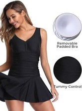 Women's Plus-Size Skirted Swimsuit Body Shaping One Piece Swim Dress Swimwear