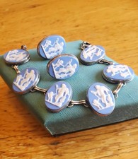 VINTAGE ENGLAND WEDGWOOD CAMEO BLUE WHITE STERLING SILVER EARRINGS BRACELET