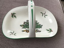 VINTAGE SPODE "CHRISTMAS TREE" BASKET WITH HANDLE, 6" X 4". No Box.