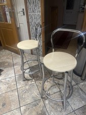 Breakfast Bar Stools, Pack of 2, Off White Coloured Seat With Silver Legs