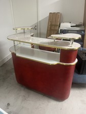 Retro Vintage cocktail Red Bar Cabinet and 2 stools – Marble & Gold – 1970s 
