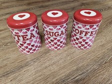 Emma Bridgewater 3 X Storage Tins Heart Design Set of Three Coffee Tea Sugar