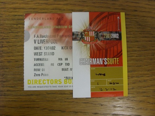 2002 ticket sunderland - ticket:,