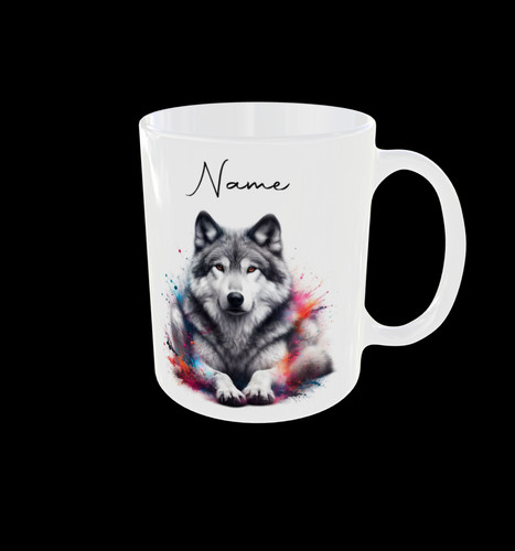 Wolf mug personalised optional - wolf,