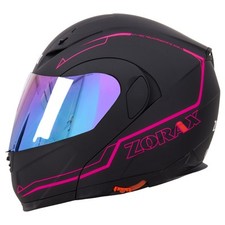 ZORAX Safari Modular Flip Up Black Pink Motorbike Helmet & Outer Iridium Visor