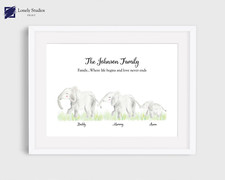 Personalised Family elephant print, gift for family, home decor wall art