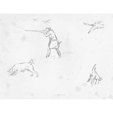 EDWIN LANDSEER Fowling Sketch IX - Antique Print c1870