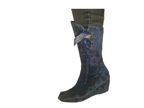 Blue suede wedge - wedge, mid-calf