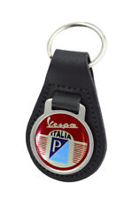 Vespa Italia Quality Black Leather Round Keyring