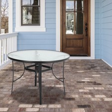 Black 105cm Garden Glass Table Round Dining Table Outdoor Bistro Parasol Table