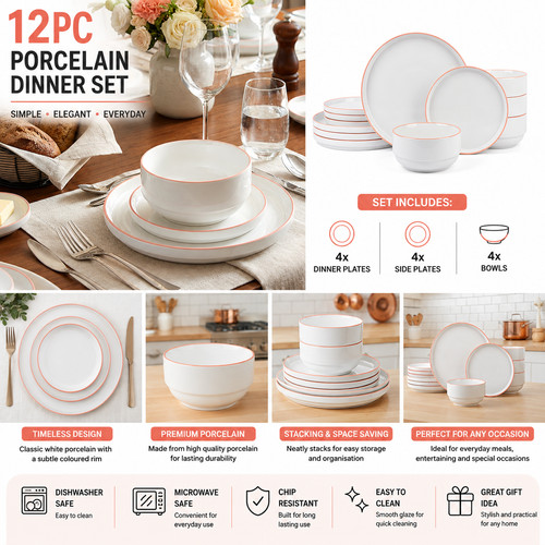 12pc porcelain dinnerware set - 12pc,