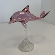 Vintage Hand Blown Art Glass Dolphin Pink Gold Clear VGC Gift Rare Sea life