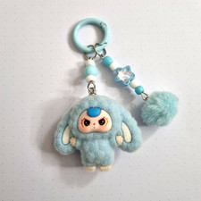  Blue CUTE FLUFFY Bunny pendant Keychain Keyring Kids Monster flocked *NEW* 