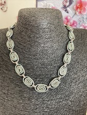 Unusual Vintage Silver  And Mint Green Tone Collar Necklace