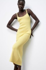 Zara Open Back Midi Fitted Backless Yellow Dress Size S