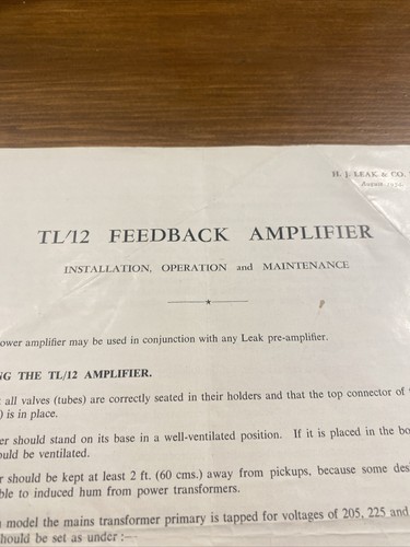 Leak feedback amplifier - leak, tl/12