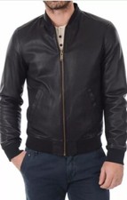 Men's Bomber Leather Jacket Biker Style Real Lambskin Black Slim Fit Jacket