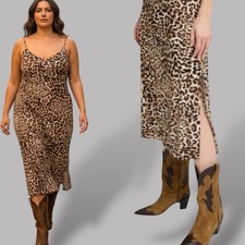 Animal Print Dress Womens Midi Adjustable Straps Side Slit B.YOUNG Plus Size 18