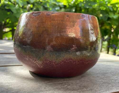 Studio pottery bowl - pottery, copper