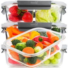 Glass Food Storage Containers with lids - 3 PACK - Glass Meal Prep Containers