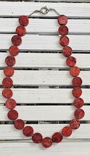 Vintage Natural Sponge Coral Necklace – Chunky Disc Beads with Silver Clasp