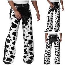 Mens Womens Unisex Cow Print Pants Tassel Cowboy Chaps Flannel Pants Halloween